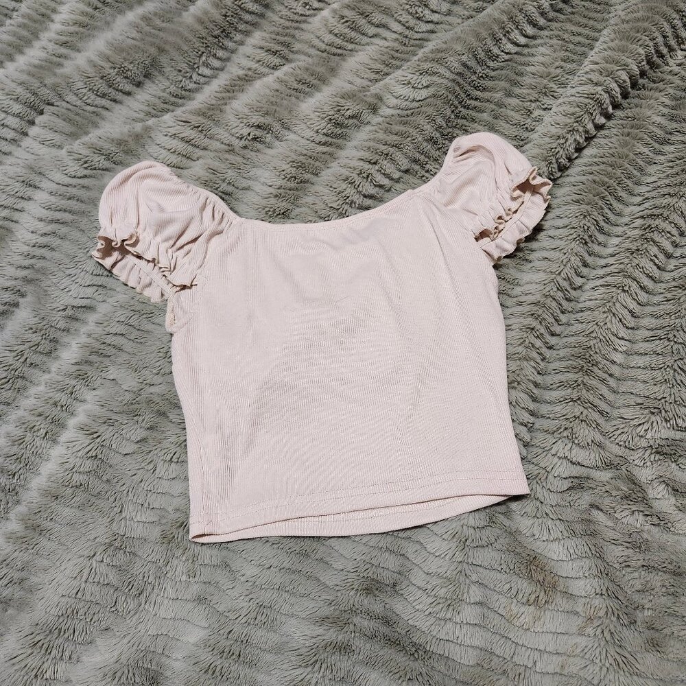 Beige Ribbed Milkmaid blouse - Picture 2 of 3